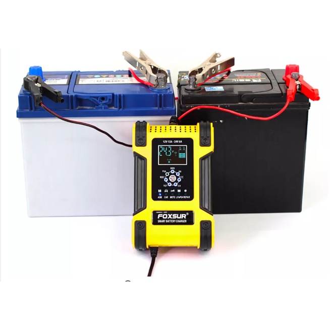Bình ắc quy 12V10A- 24V5A, 5Ah - 200Ah FOXSUR sạc pin sắt LiFePO4 tự ngắt khi đầy khử sunfat khôi phục ắc quy Mẫu MỚI