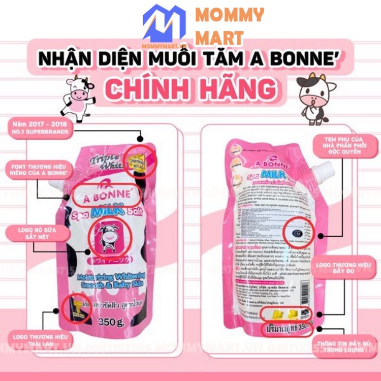 Combo 2 gói Muối Tắm Sữa Bò Tẩy Tế Bào Chết A Bonne Spa Milk Salt 350g Tẩy Sạch, Dưỡng Ẩm, Làm Trắng Da Mommymart