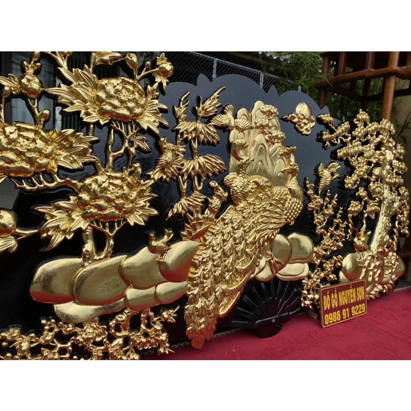 Combo tranh gỗ quạt phu thê và câu đối cha mẹ