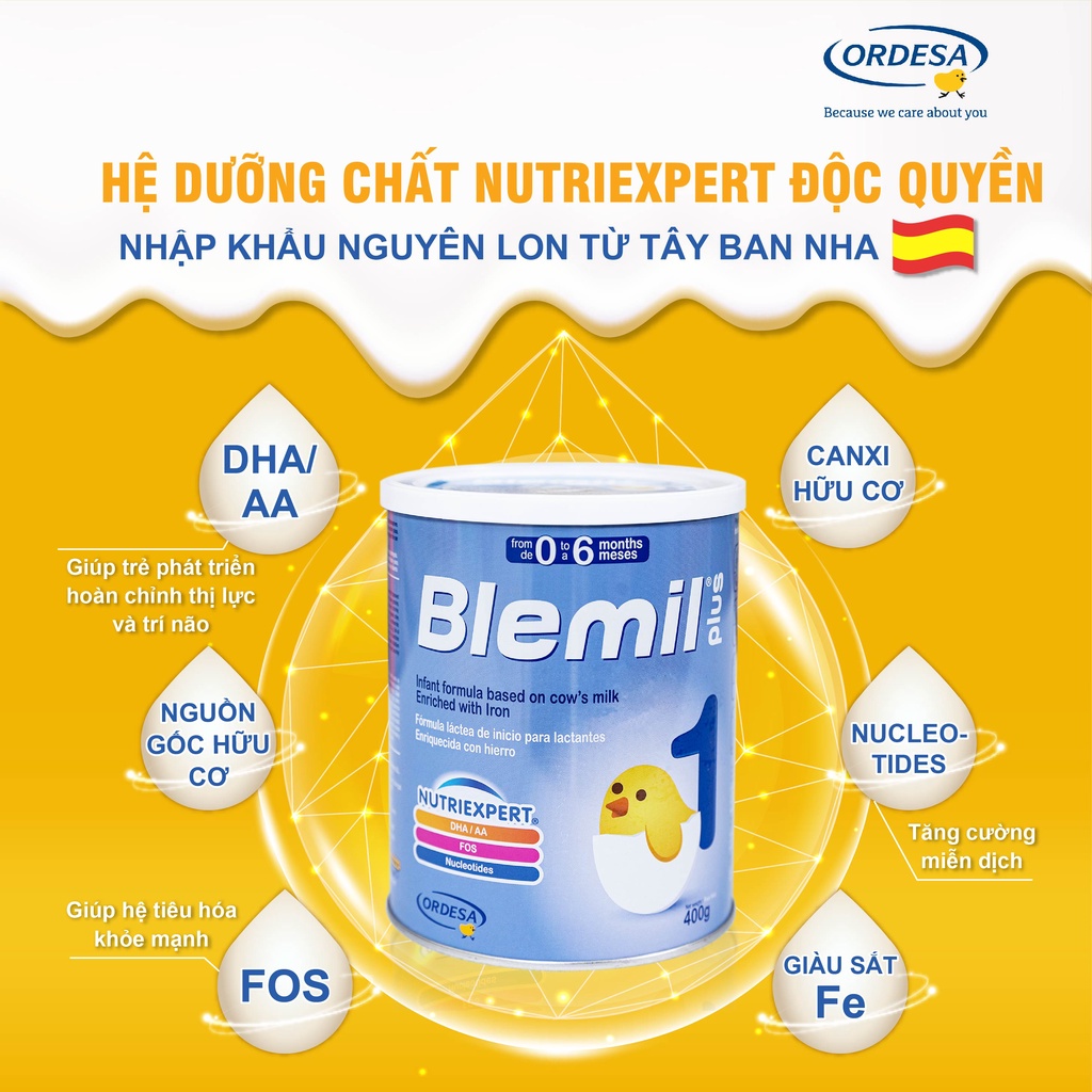 Sữa bột sinh học Blemil Plus 1 nhập khẩu Tây Ban Nha cho trẻ sơ sinh 400g