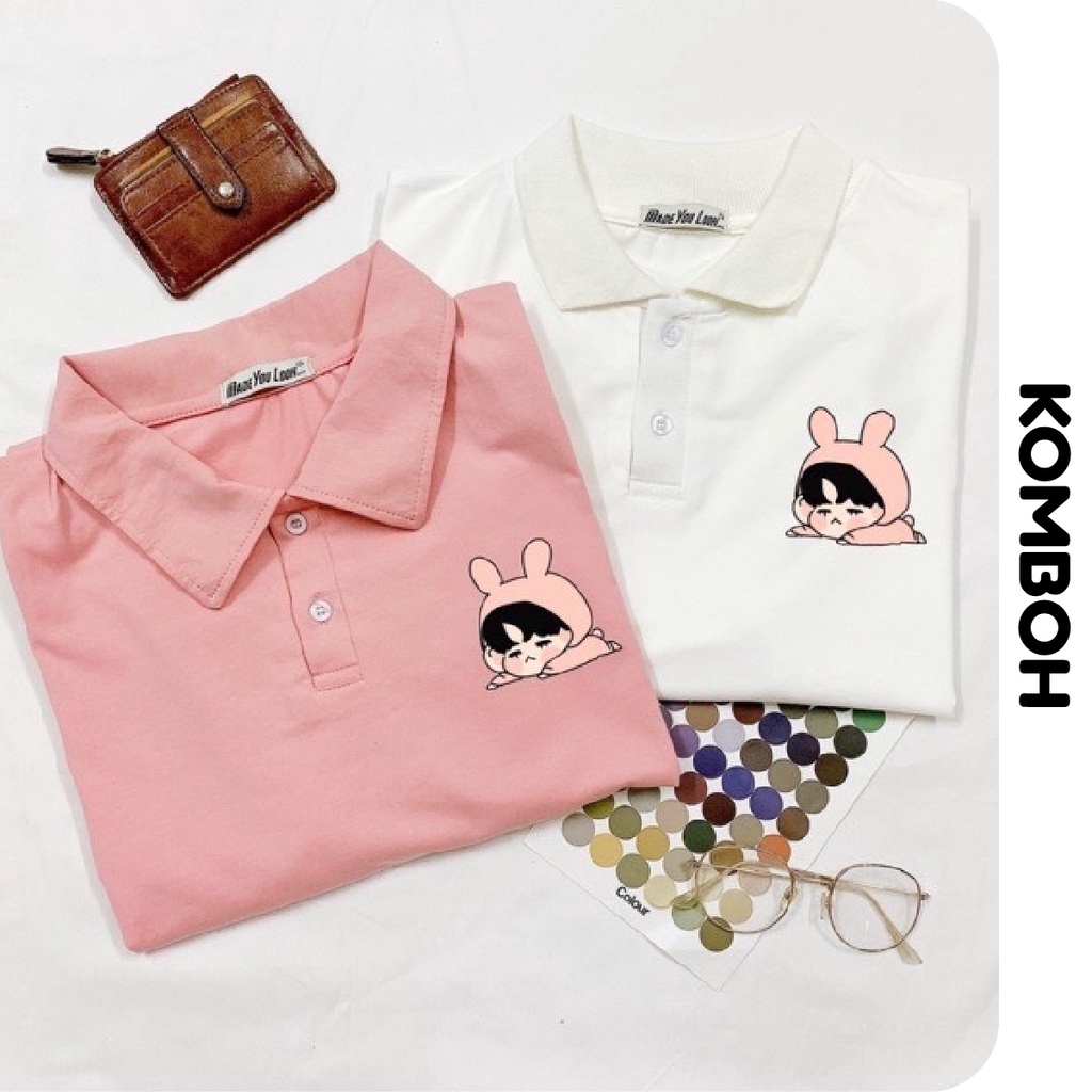 Áo thun Polo có cổ KOMBOH form rộng unisex ulzzang, Áo phông nam nữ BÉ MŨ THỎ A117