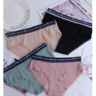Quần lót nữ giá rẻ🔥FREESHIP🔥QUẦN COTTON TĂM CẠP VIỀN REN CHỮ | BigBuy360 - bigbuy360.vn