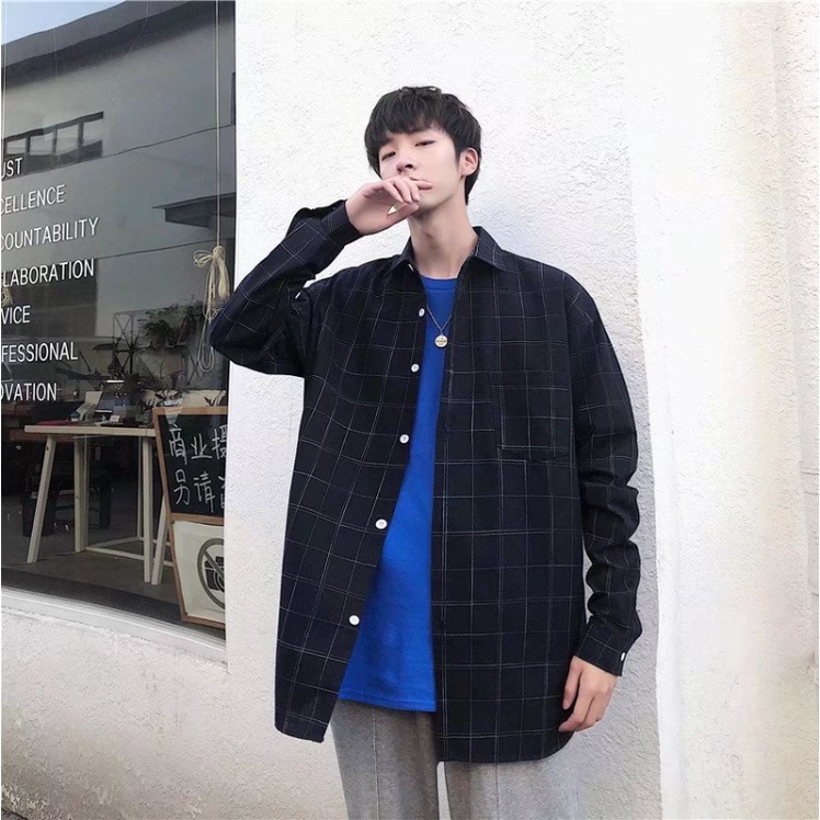 Áo sơ mi retro unisex áo sơ mi nam phong cách Hàn Quốc áo dài tay áo sơ mi caro nam bông ifashion oversize áo sơ mi unisex