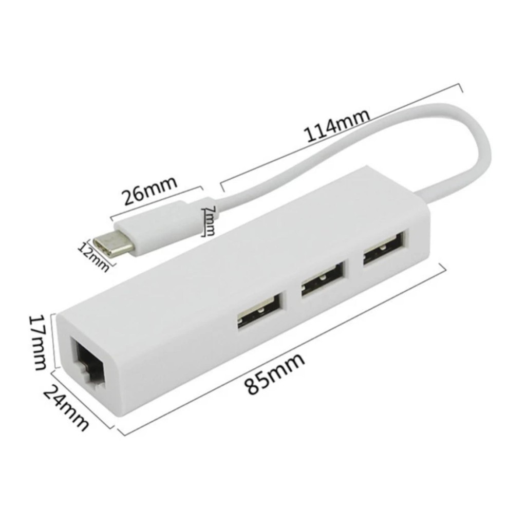 Cổng chuyển Type-C ra Lan và 3 USB 3.0 – USB Hub Type C