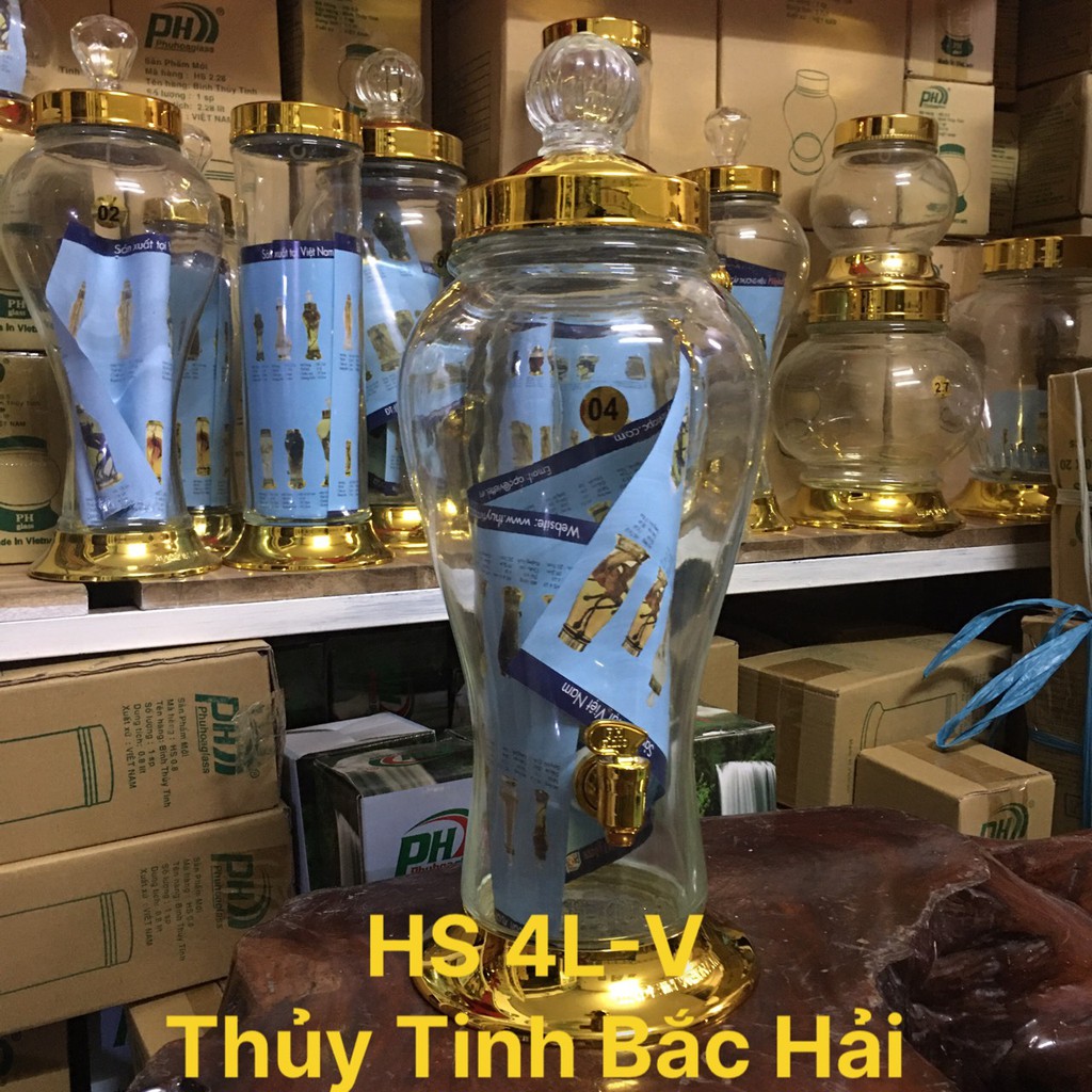 BÌNH NGÂM RƯỢU THỦY TINH CAO CÂP  4 Lít -KHÔNG CHÌ -  SẢN XUẤT TẠI VIỆT NAM-THỦY TINH BẮC HẢI