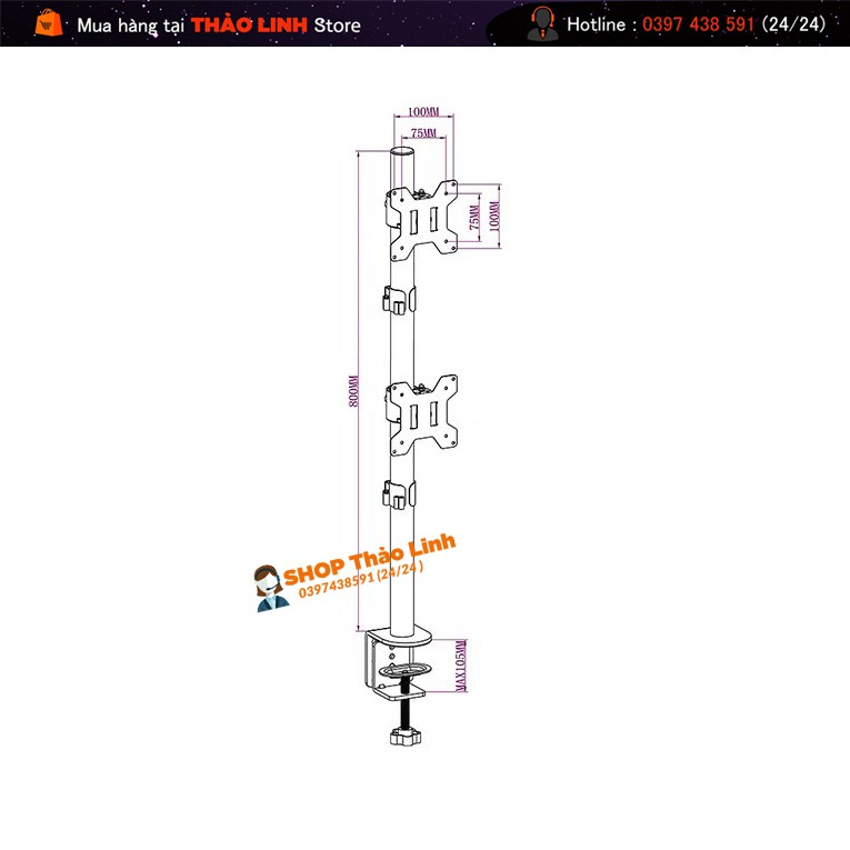 Giá Treo Hai Màn Hình 17 – 27Inch - Xếp Màn Trên / Dưới - Xoay Màn 360 - Model M063