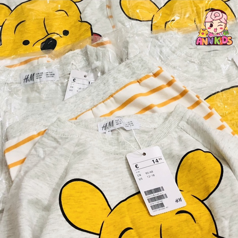 Bộ dài tay thu đông bé trai - Bộ nỉ da cá gấu Pooh Hm cho bé trai size 1-6t