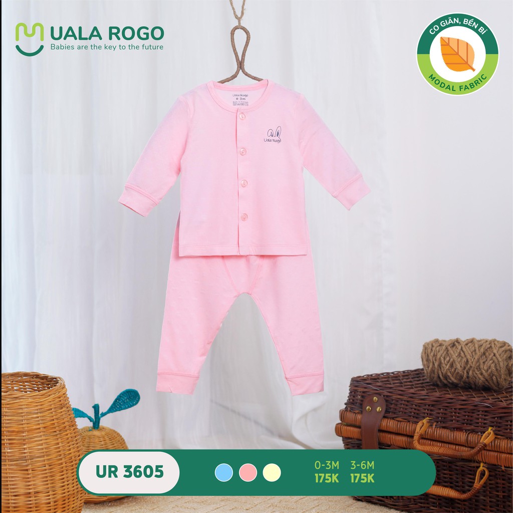 UR3605 Bộ quần áo sơ sinh dài tay cài giữa vải sợi sồi Uala Rogo