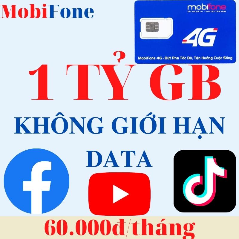 Sim 4G Mobifone S50 ED60 CF60 max data , Không giới hạn dung lượng , 60k/tháng