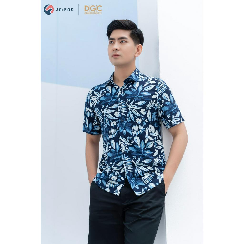 Áo sơ mi họa tiết ngắn tay DGC - SASNBC13M dáng suông, chất liệu tơ tằm nhân tạo thoáng mát, thấm hút tốt, độ bền cao