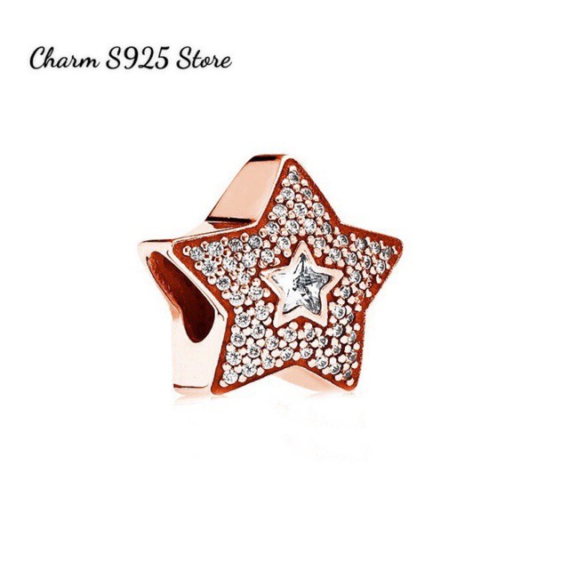 charm pan ngôi sao vàng hồng đính đá bạc s925 cao cấp