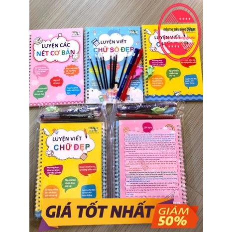 Luyện Viết Chữ Tiếng Việt, Luyện Nét chữ Số Đẹp 3 quyển Kèm 2 Bút 8 ngòi 2 Cá Heo Định Hình Bay mực