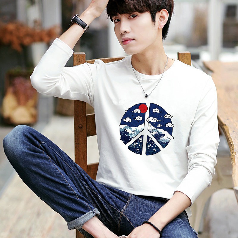 Men's Korean round neck long-sleeved T-shirt casual printing T-sleeve | BigBuy360 - bigbuy360.vn