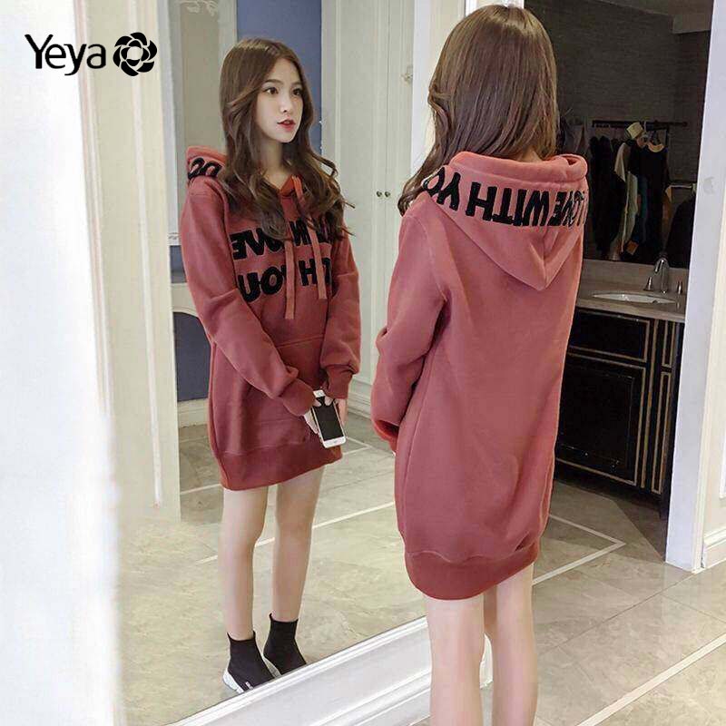 Áo hoodie YEYA form rộng bằng vải nhung phong cách Hàn Quốc thời trang mới