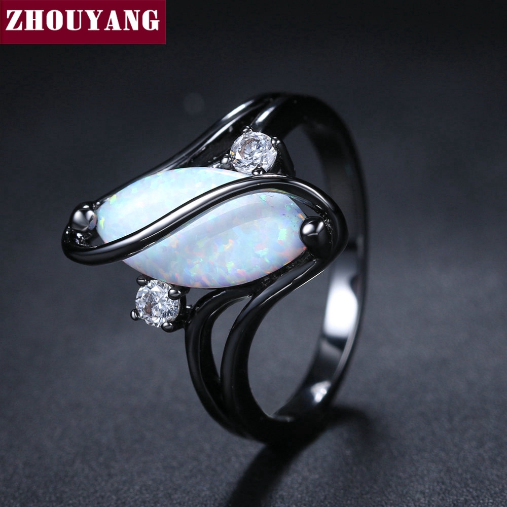 ZHOUYANG Vòng For the phụ nữ Oval Opal Đá Cubic Zirconia Jewelry Black Gold màu sắc Nhẫn thời trang Đảng quà tặng 2020 nóng bán R642