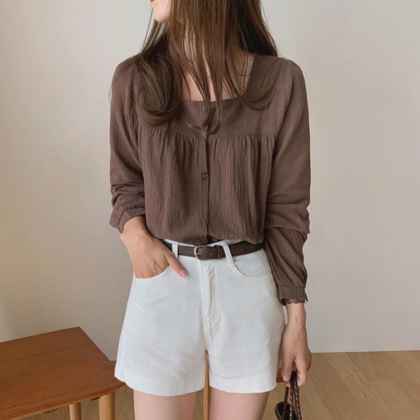 Áo Sơ Mi Tay Dài Màu Trơn Kiểu Hàn Quốc Đơn Giản Dễ Phối Đồ 35890