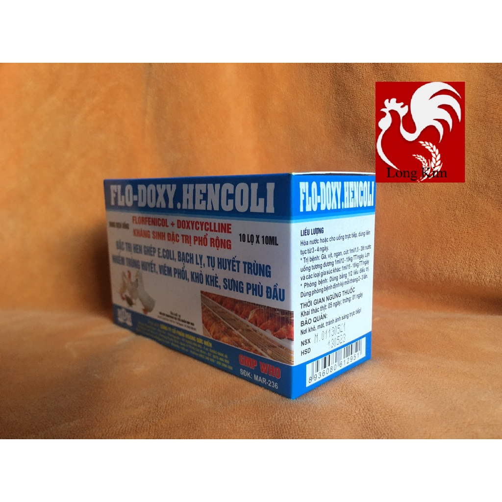 Flo.Doxy-Hencoli lọ 10ml Hen ghép, E.coli, bạch lỵ, huyết trùng, viêm phổi, sưng phù đầu cho gia cầm, thủy cầm, trâu, bò