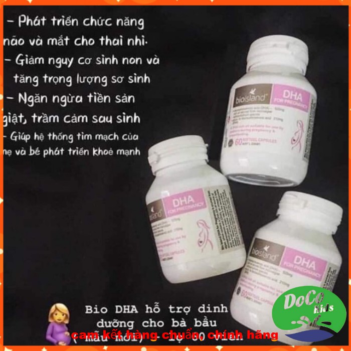 Viên uống DHA Bio Island DHA pregnancy bổ sung cho mẹ bầu, Hàng Úc,Hộp 60 viên,Hỗ Trợ Phát Triển Trí Tuệ Cho Bé.