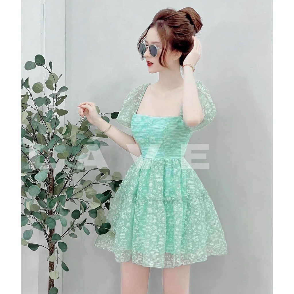 [HCM] Đầm Nữ Ren Hoa Cổ Chử U Tay Phồng Thời Trang Nữ Sam Closet Free Size 40-55kg