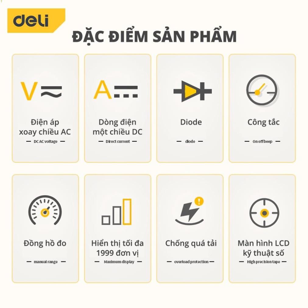 [LIFEDL157] Đồng hồ vạn năng Deli chính hãng - Màn hình LED kỹ thuật số - Phạm vi đo 600V - Bảo hành 12 tháng - DL8490 .