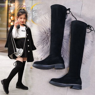 Giày Bốt Cổ Cao Qua Gối Vải Cotton Thời Trang Thu Đông Cho Bé Gái