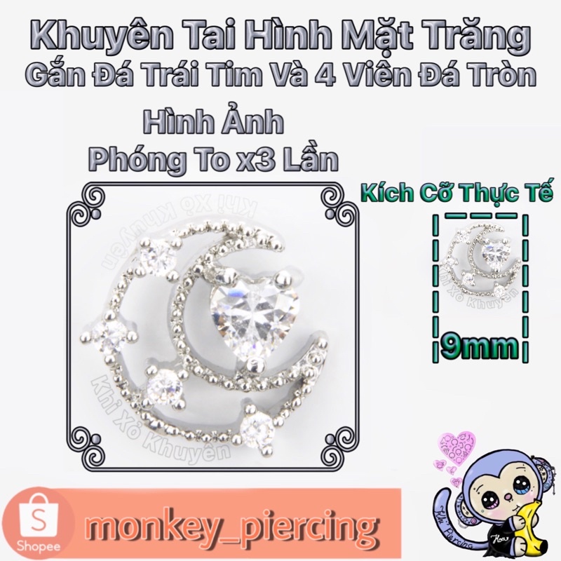 Khuyên Tai Gắn Đá Hình Mặt Trăng ( Giá bán là 1 chiếc )