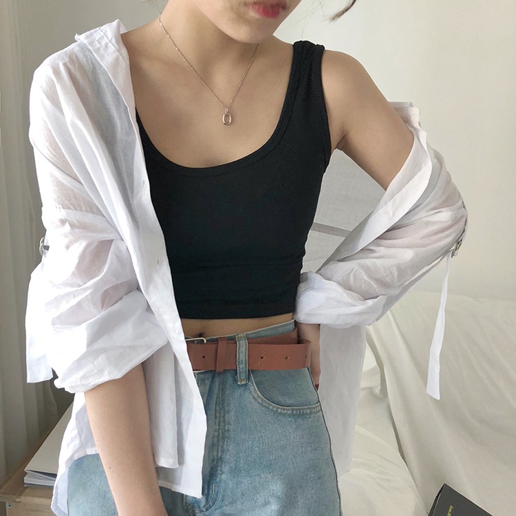 Áo Croptop Sát Nách Cổ Chữ U Màu Trơn Thời Trang