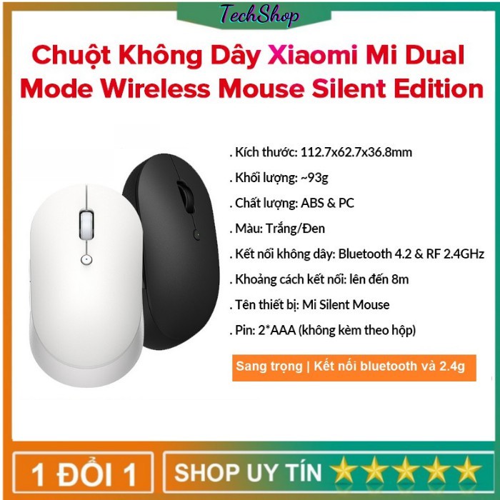 Chuột Máy Tính Không Dây Xiaomi Mi Dual Mode Wireless Mouse Silent Edition - Bluetooth 4.2 & RF 2.4GHz, Không Tiếng Ồn