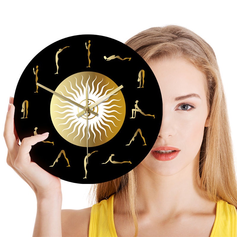 Đồng Hồ Treo Tường Mặt Nhám In Hình Yoga / Hành Động 12 Inch Bằng Acrylic Không Gây Tiếng Ồn Trang Trí Nhà Cửa