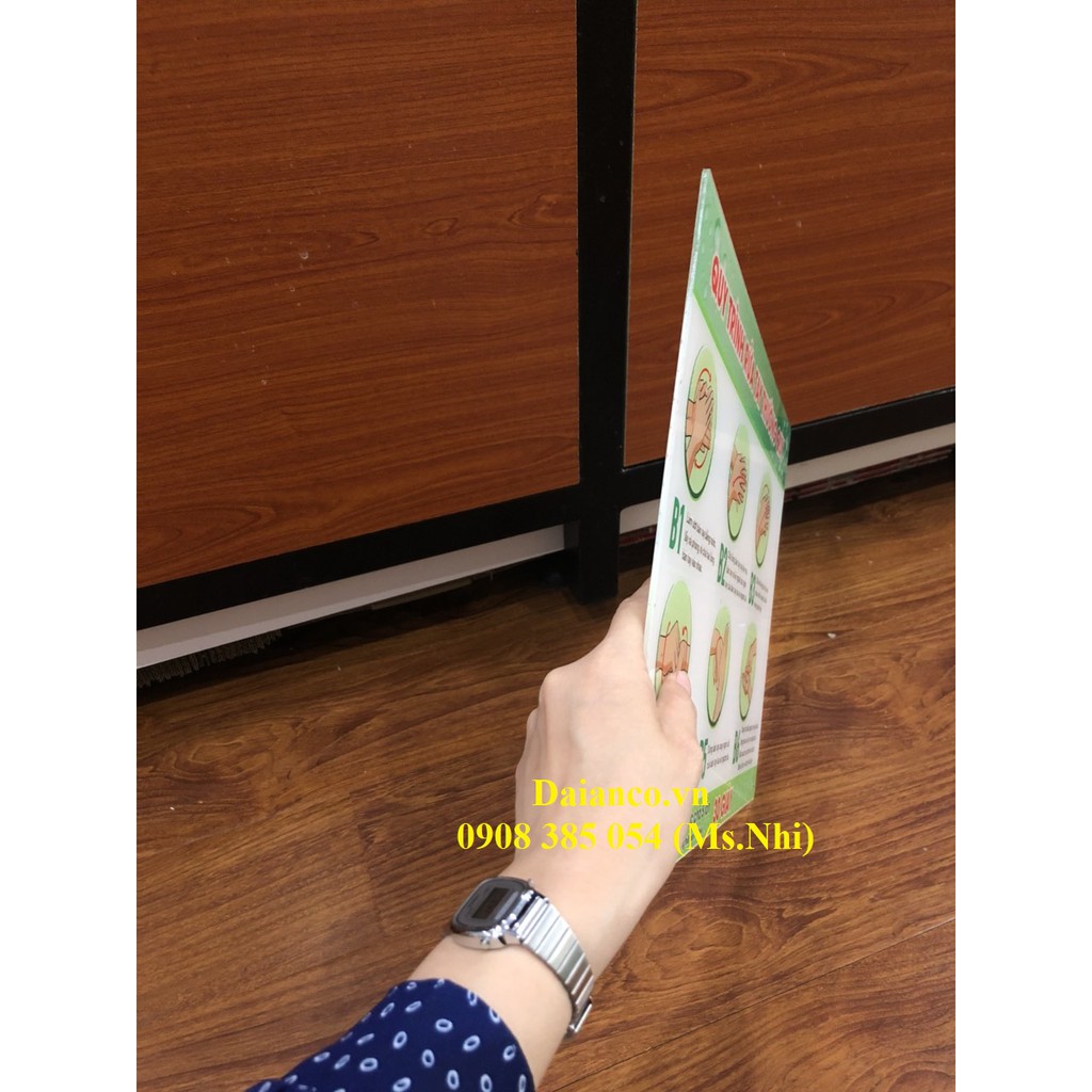 Bảng mica hướng dẫn quy tắc rửa tay- KT34x40cm- Hình thật