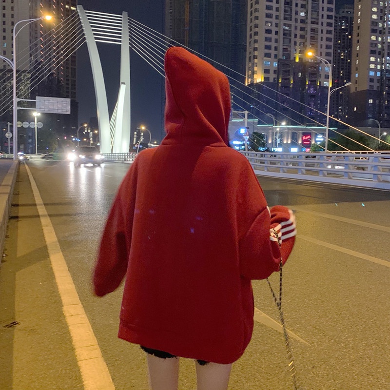 IELGY  Áo Nỉ Tay Dài Cổ Lọ Dáng Rộng Có Khóa Kéo Thời Trang Cho Nữ