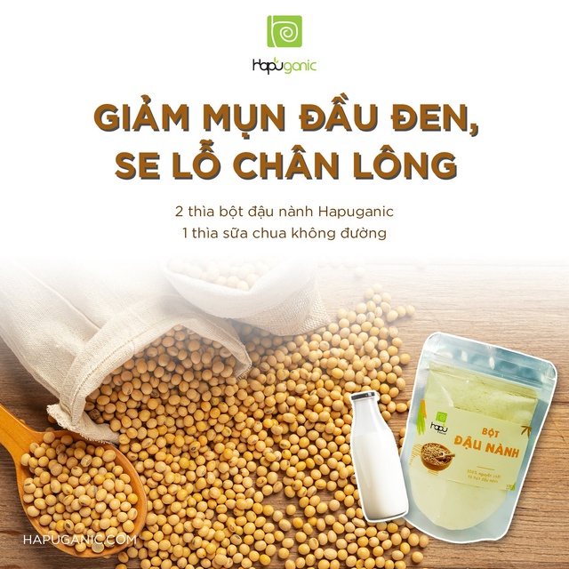 Bột Đậu Nành Nguyên Chất Hapu Organic Mặt Nạ Thiên Nhiên Dưỡng Trắng Da, Mờ Thâm