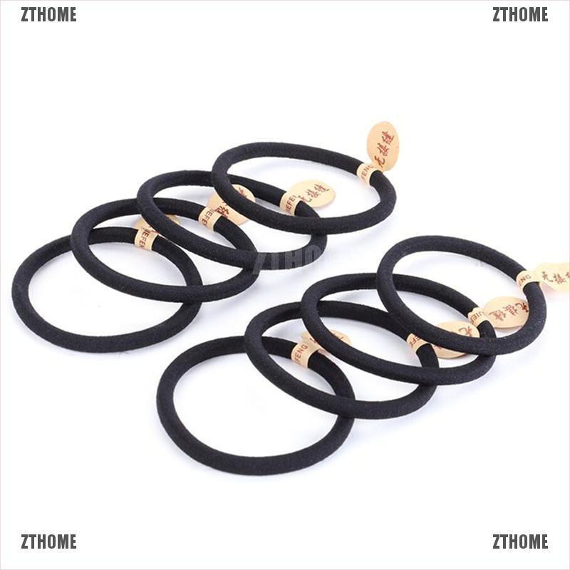 Set 10 Dây Cột Tóc Co Giãn Dày 4mm Màu Đen Cho Nữ