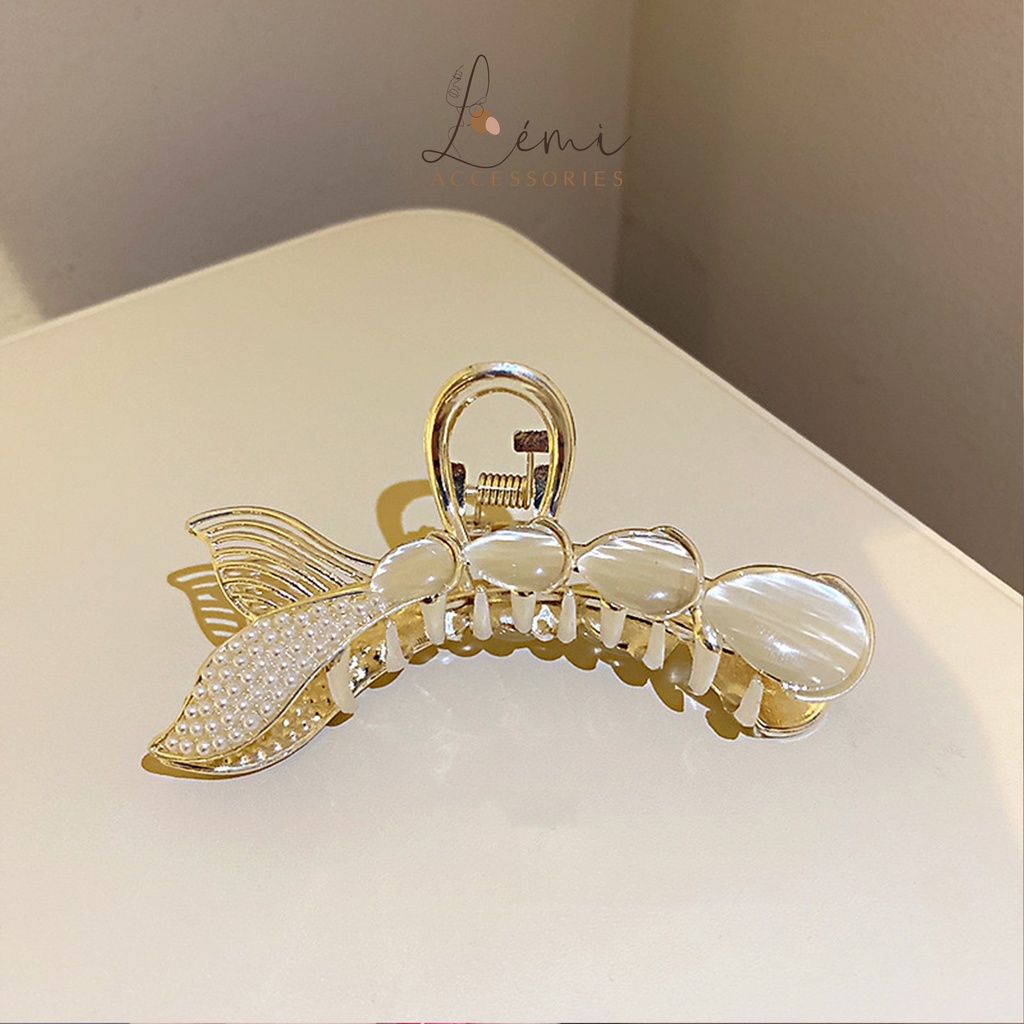 Kẹp tóc càng cua nữ hình đuôi cá đính hạt trai kim loại bền đẹp thời trang Hàn Quốc, Lémi accessories