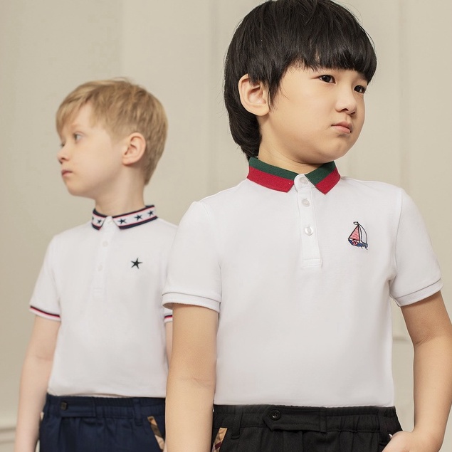 Áo polo cộc tay cho bé trai 137Kids cotton co giãn thoáng mát thêu chiếc thuyền