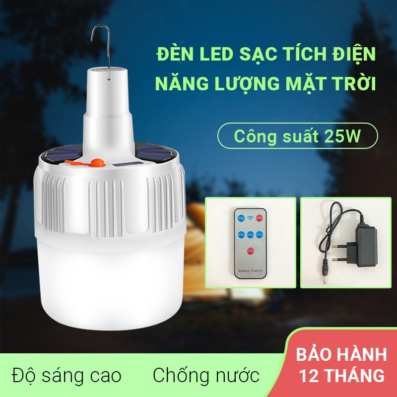 Bóng đèn LED năng lượng mặt trời công suất 25W YT-02 có thể sạc pin trực tiếp remote điều khiển từ xa móc treo tiện dụng