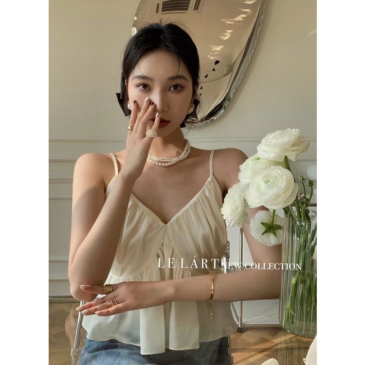 SUXI Áo Kiểu Chất Chiffon Cổ Chữ V Phối Bèo Thiết Kế Thanh Lịch