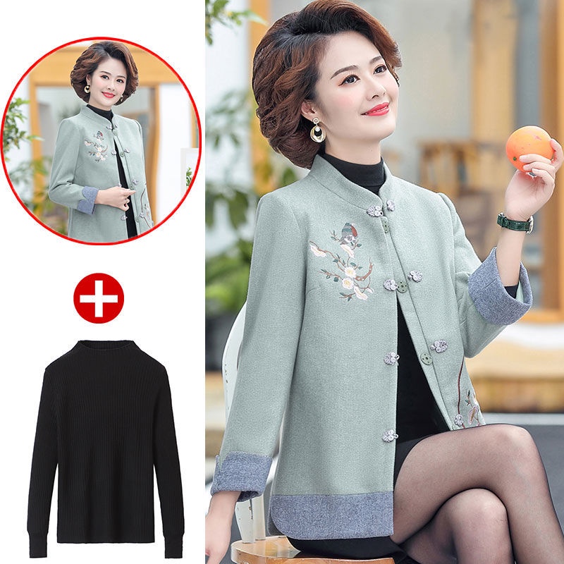 Mẹ mặc quần áo mùa thu 40-50 tuổi áo khoác len phụ nữ trung niên quần áo thu đông áo khoác len
