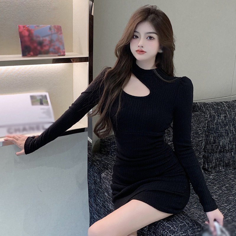 Đầm ôm dệt kim màu sắc trơn thời trang cho nữ