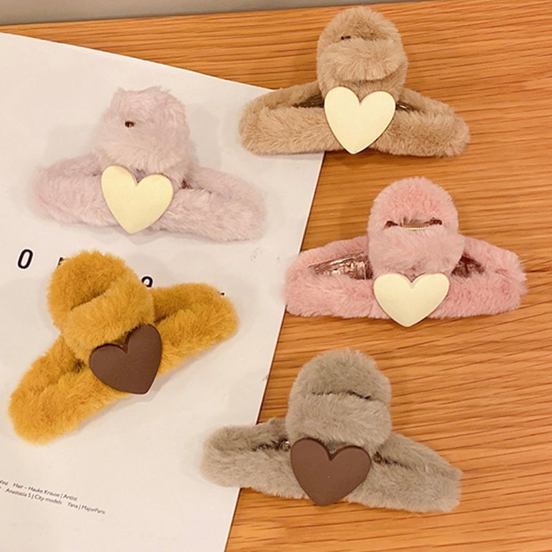 Kẹp Tóc Càng Cua Chống Trượt Hình Trái Tim Bằng Vải Lông