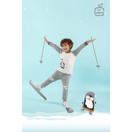 La Pomme Bộ dài tay cài vai La pomme gia đình chim cánh cụt AW2021