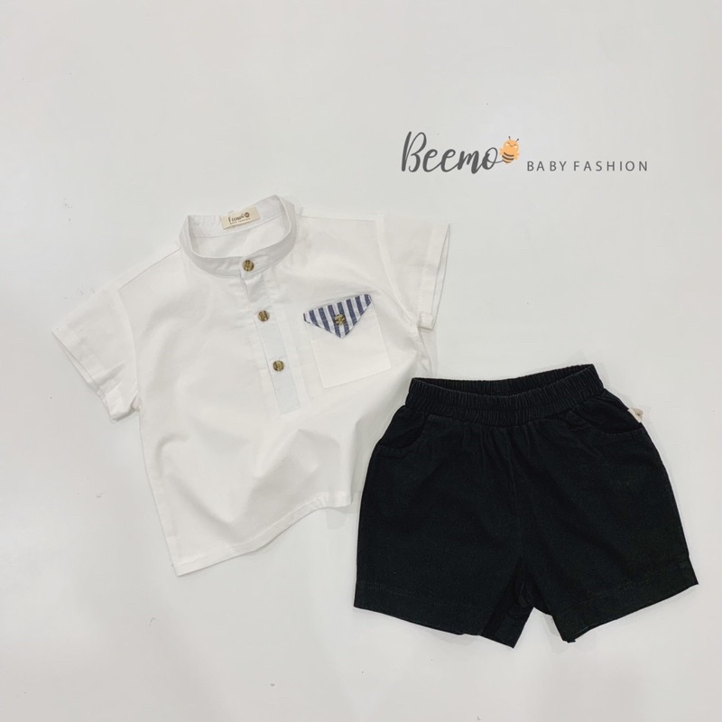 Set áo sơ mi trắng cổ tàu bé trai