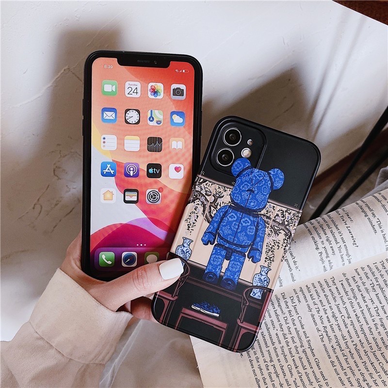 Ốp silicon hoạ tiết gấu viền vuông bảo vệ camera hoạ tiết KWAS cho iPhone 6 đến 12 Pro Max