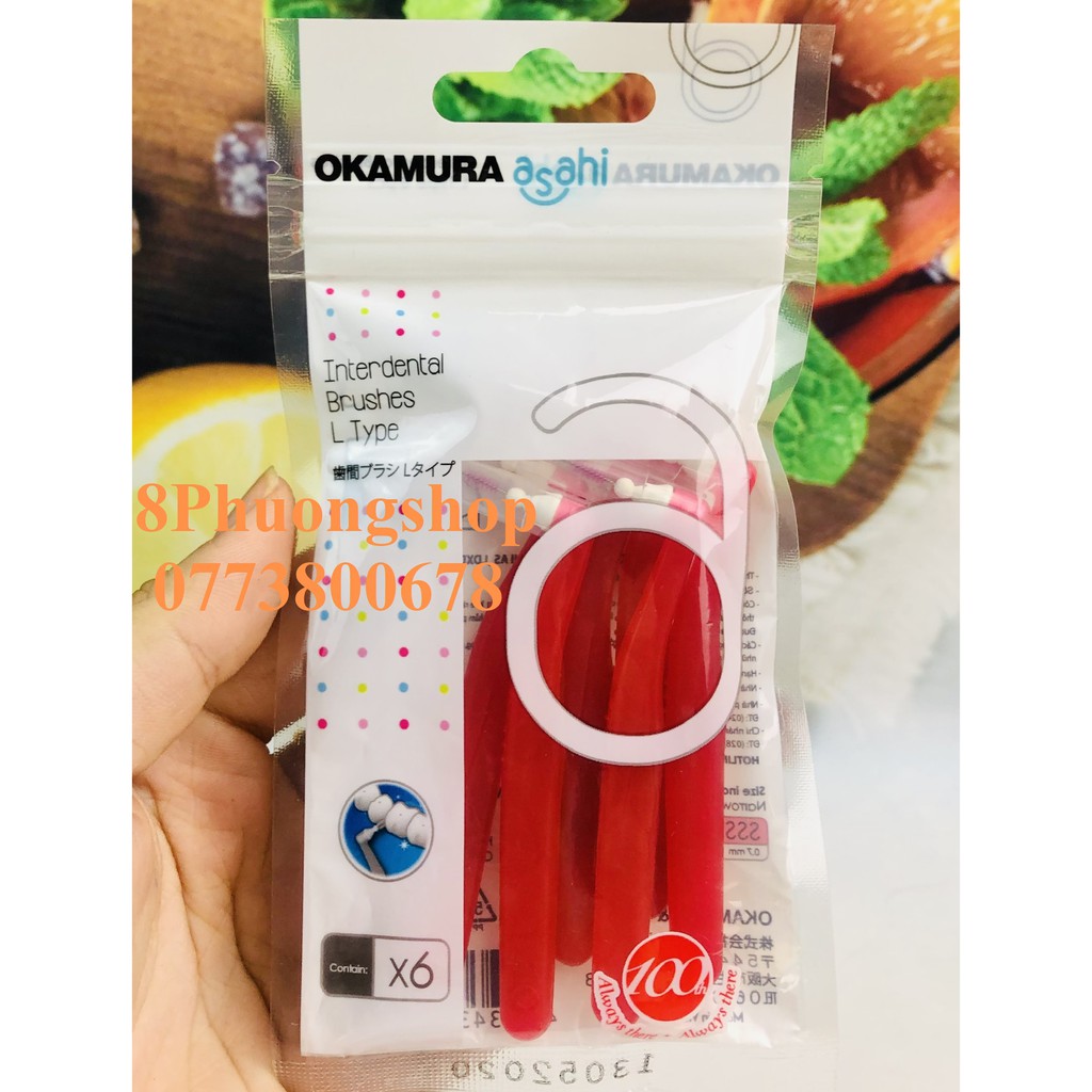 Okamura - Bàn Chải kẽ răng Asahi dang L (bịch 6 cây) - Bàn chải Okamura chăm sóc răng miệng