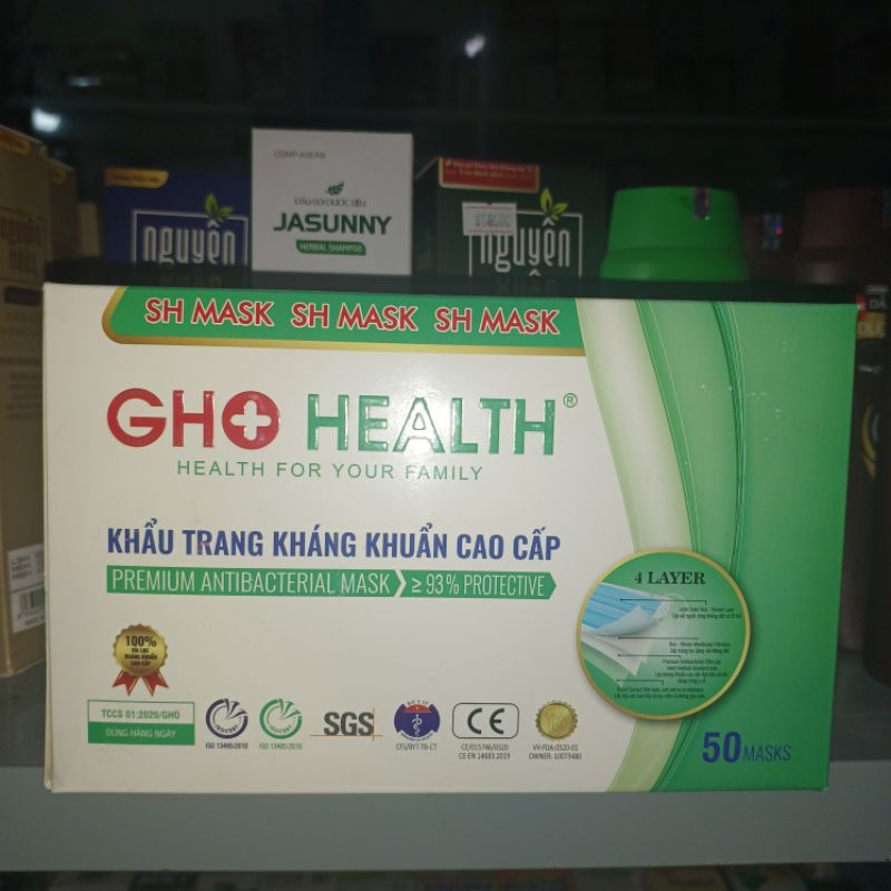 Khẩu trang y tế 4 lớp cao cấp màu xanh GHO Health  ( hộp 50 cái)