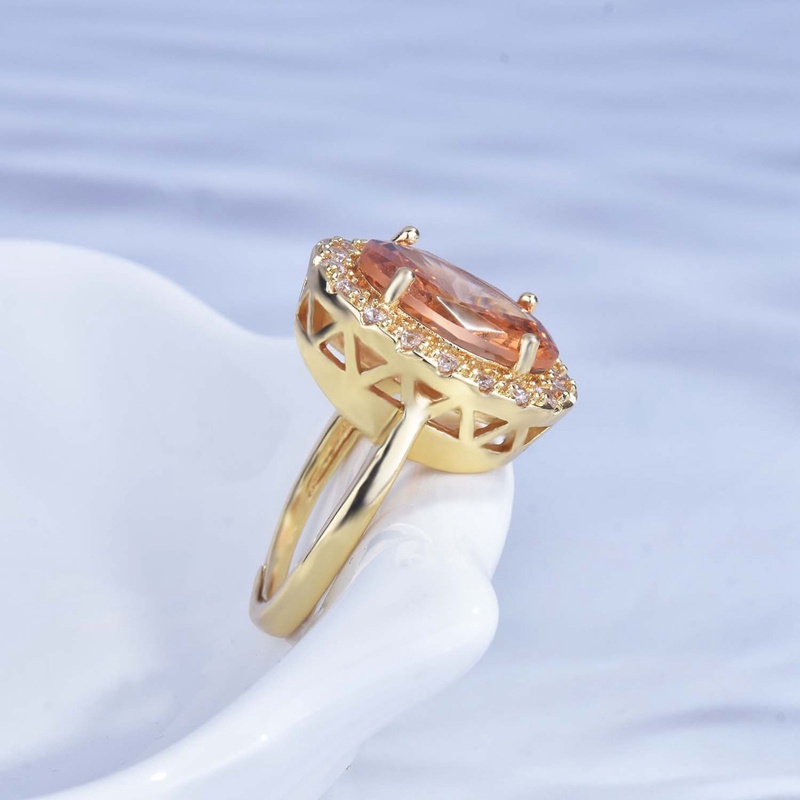 Nhẫn đính hôn đính đá zircon hình oval lớn màu vàng đồng phong cách vintage sang trọng cho nữ