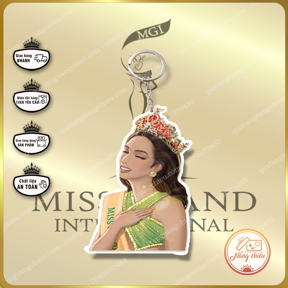 Móc khóa chibi in hình hoa hậu Thùy Tiên xinh đẹp, Phụ kiện treo xe, quà tặng sinh nhật ý nghĩa