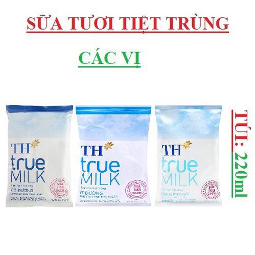 Thùng 48 Bịch Sữa tươi tiệt trùng TH true MILK Không Đường 220ml
