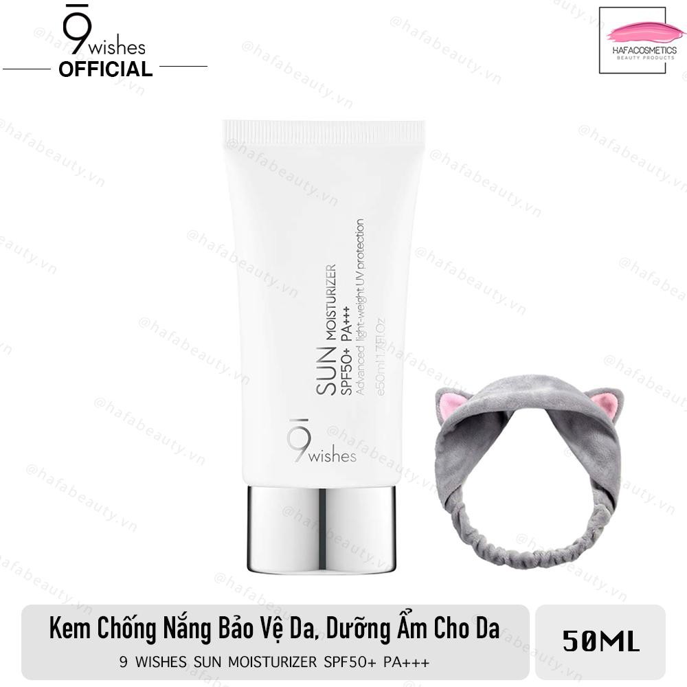 Kem Chống Nắng Bảo Vệ Và Dưỡng Ẩm Da 9 Wishes Sun Moisturizer SPF50+ PA+++ 50ml+ Tặng kèm 1 băng đô tai mèo