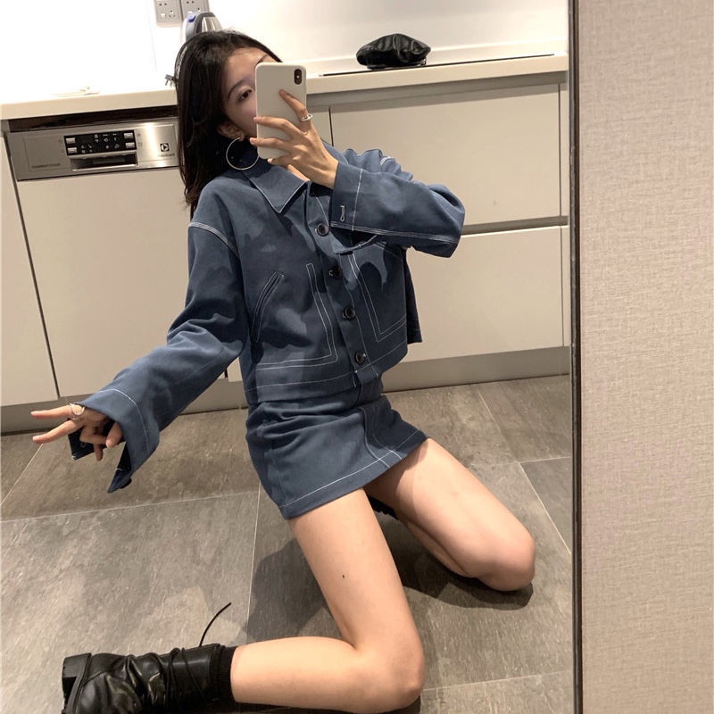 Set Áo Khoác Vest Tay Dài + Chân Váy Chữ A Thời Trang Hàn Quốc Cho Nữ